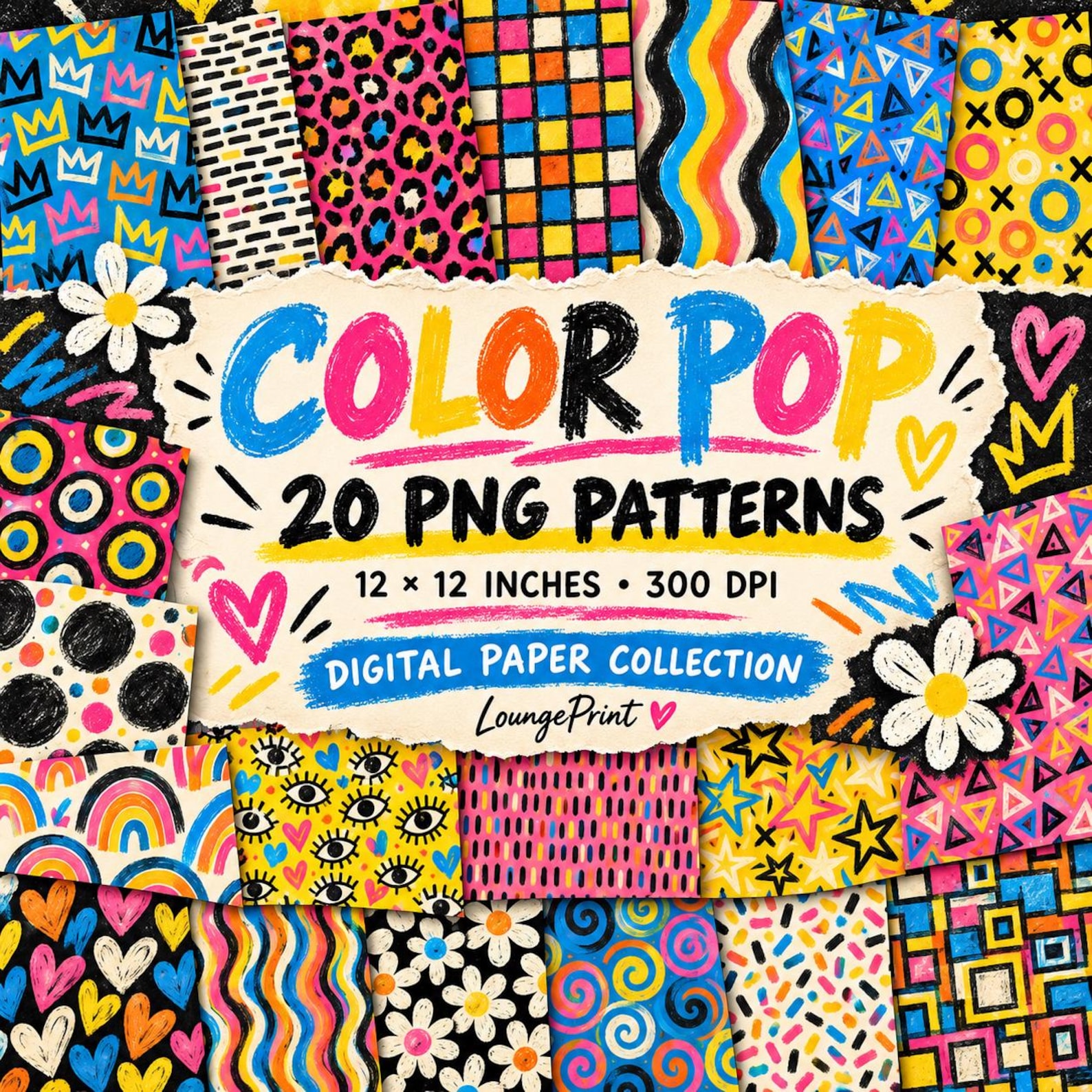 20 papeles digitales coloridos, patrones de garabatos divertidos, papel ...