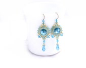 Rainbow (Sky blue) - crystal Swarovski earrings - seed bead jewelry - sky blue earrings - long earrings
