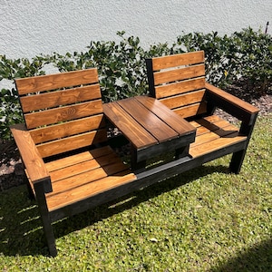 Ręcznie robiona 2-osobowa ławka z konsolą centralną