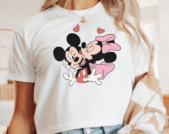 Mickey & Minnie Couple Tee | Pink Disney Love Shirt | Girly Aesthetic Baby Tee | Valentine’s Day Crop Top | Cute Park Trip