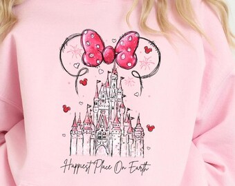 Disney Sweatshirt Happiest Place on Earth, Magic Kingdom Castle Shirt, Matching Disney Sweatshirt, Cute Retro Floral Disney Castle Tee