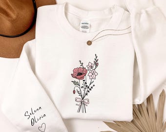 Custom Birth Month Flower Sweatshirt Personalized Mom Sweatshirt Custom Birthday Gift for Grandma Plant Mama Shirt Christmas Gift
