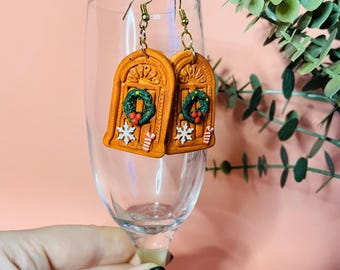 Christmas Door Earrings: Handmade Polymer Clay Jewelry