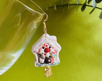 Christmas House Earrings: Handmade Polymer Clay Jewerly