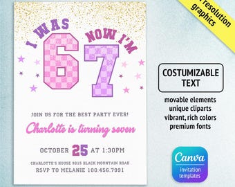 Invitación de cumpleaños para Six Seven Party, invitación imprimible para Six Seven, plantilla de fiesta de meme 6 7 editable, plantilla digital, cumpleaños de niña y niño