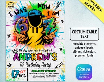 Invitación de cumpleaños para Six Seven Party, invitación imprimible para Six Seven, plantilla de fiesta de meme 6 7 editable, plantilla digital, cumpleaños de niña y niño