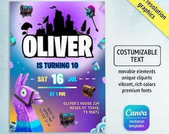 Invitación de cumpleaños imprimible, invitación para niño gamer, plantilla de invitación editable, fiesta de videojuegos, cumpleaños de adolescente, invitaciones impresas