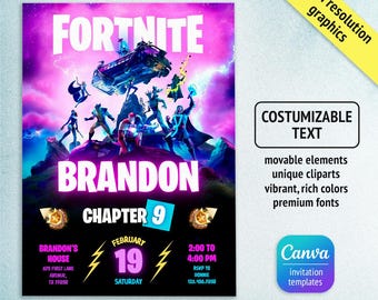 Invitación de cumpleaños imprimible, invitación para niño gamer, plantilla de invitación editable, fiesta de videojuegos, cumpleaños de adolescente, invitaciones impresas