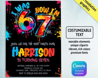Invitación de cumpleaños para Six Seven Party, invitación imprimible para Six Seven, plantilla de fiesta de meme 6 7 editable, plantilla digital, cumpleaños de niña y niño