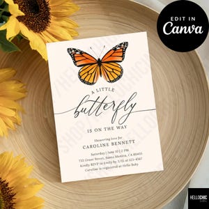 Orange Monarch Butterfly Invitation Invite Template | Baby Girl Shower