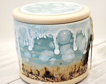 Ocean Blue Themed Glazed Buttercrock Stoneware Pottery Handmade