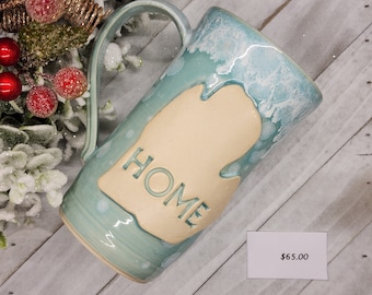 Celadon Bloom Michigan Mug Handmade Pottery