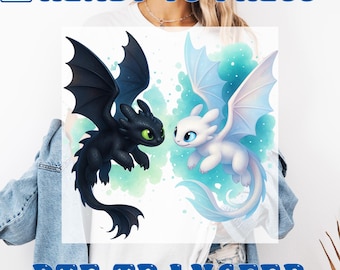 Toothless And Light Fury DTF Transfers, Toothless Dragon Heat Press Transfers, How To Train Yor Dragon, Universal Dragon Matching