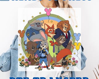 Disney Zootopia Characters DTF Transfers, Nick Wilde Judy Hopps Heat Press Transfers, Disney Family Trip, Zootopia Mickey Balloons Tee