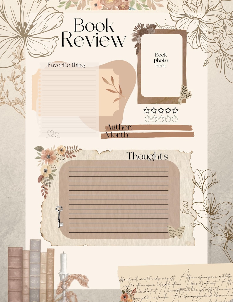 Printable Book Review Templates | Reading Log | 6 Aesthetic Journal ...