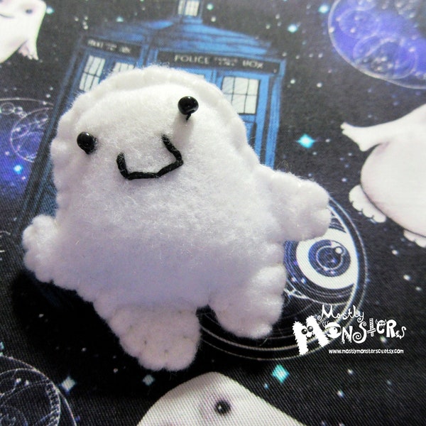 Feltie Pin, Adipose Felt, Handstitched felt brooch, Adipose Felt Pin, Hand embroidered pin, Feltie Chibi Ghost Adipose