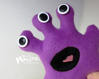 Monster stuffie;"GLURP" Orchid Fleece; fleece monster toy; 3 eyed purple monster; cute monster toy; squeakie purple monster