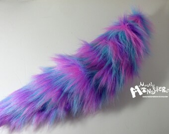 Clip-on plush tail: beltloop keychain tail; faux fur fantasy tail;  raverwear tail; costume tail clip-on; Pastel plush tail; pastel stripes