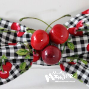 GIANT Hair Bow Checkered Cherries hairbow Retro Pinup Hairbow Kawaii Lolita Bow Cherry Checkered Bow Enormous Hair Bow Huge Bow image 2