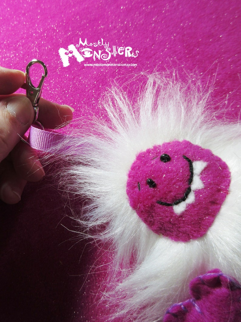 Fuzzy Yeti Keychain Yeti Backpack clip Magenta Yeti Love clip-on Yeti Clip removable heart Fluffy Yeti clip-on Sweetheart Yeti image 7