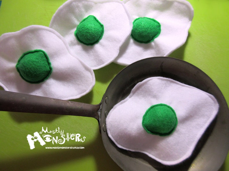 Felt toy EGG with squeaker squeaky egg toy felt food egg toy fried egg felt egg green green egg green egg yolk toy image 2