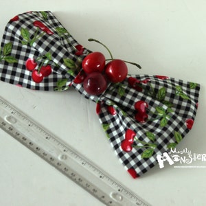 GIANT Hair Bow Checkered Cherries hairbow Retro Pinup Hairbow Kawaii Lolita Bow Cherry Checkered Bow Enormous Hair Bow Huge Bow image 1