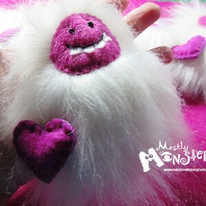 Fuzzy Yeti Keychain Yeti Backpack clip Magenta Yeti Love clip-on Yeti Clip removable heart Fluffy Yeti clip-on Sweetheart Yeti image 10