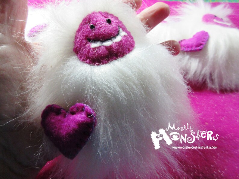 Fuzzy Yeti Keychain Yeti Backpack clip Magenta Yeti Love clip-on Yeti Clip removable heart Fluffy Yeti clip-on Sweetheart Yeti image 10