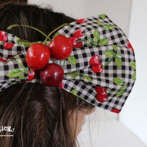 GIANT Hair Bow Checkered Cherries hairbow Retro Pinup Hairbow Kawaii Lolita Bow Cherry Checkered Bow Enormous Hair Bow Huge Bow image 3