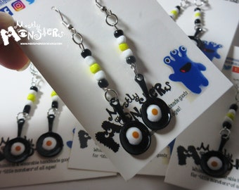 Egg earrings; Frying Pan earrings; Frying eggs earrings; fake food earrings; breakfast earrings; Miniature food earrings