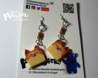 Corgi toast earrings; happy toast earrings; toy toast corgi earrings; one-of-a-kind fake food earrings