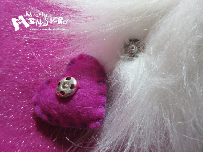 Fuzzy Yeti Keychain Yeti Backpack clip Magenta Yeti Love clip-on Yeti Clip removable heart Fluffy Yeti clip-on Sweetheart Yeti image 5