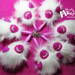 Fuzzy Yeti Keychain Yeti Backpack clip Magenta Yeti Love clip-on Yeti Clip removable heart Fluffy Yeti clip-on Sweetheart Yeti image 2