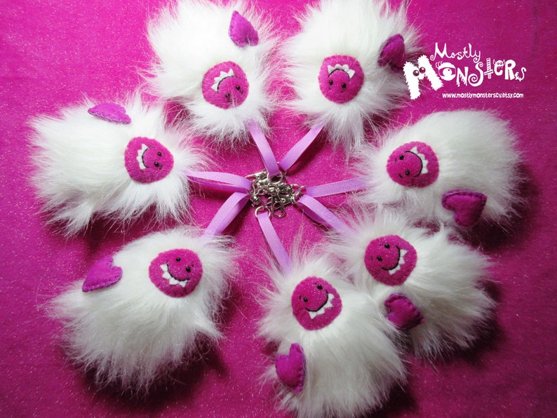 Fuzzy Yeti Keychain Yeti Backpack clip Magenta Yeti Love clip-on Yeti Clip removable heart Fluffy Yeti clip-on Sweetheart Yeti image 2