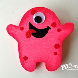 Monster brooch pink MIKEY,wood handpainted  brooch,pink monster pin, Mikey monster pink,hot pink monster brooch; GID UV Reactive
