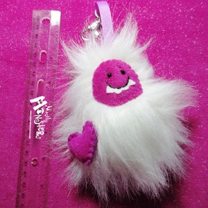 Fuzzy Yeti Keychain Yeti Backpack clip Magenta Yeti Love clip-on Yeti Clip removable heart Fluffy Yeti clip-on Sweetheart Yeti image 8