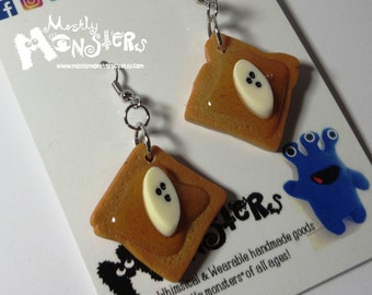 French toast earrings; Honey toast earrings; Toy toast earrings; one-of-a-kind fake food earrings; breakfast earrings