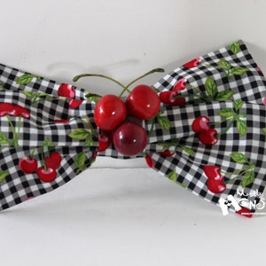 GIANT Hair Bow Checkered Cherries hairbow Retro Pinup Hairbow Kawaii Lolita Bow Cherry Checkered Bow Enormous Hair Bow Huge Bow image 4
