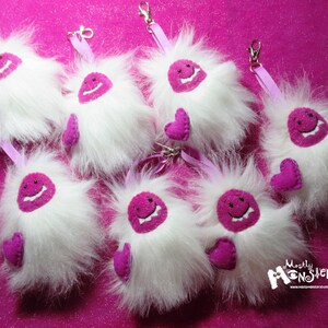 Fuzzy Yeti Keychain Yeti Backpack clip Magenta Yeti Love clip-on Yeti Clip removable heart Fluffy Yeti clip-on Sweetheart Yeti image 9