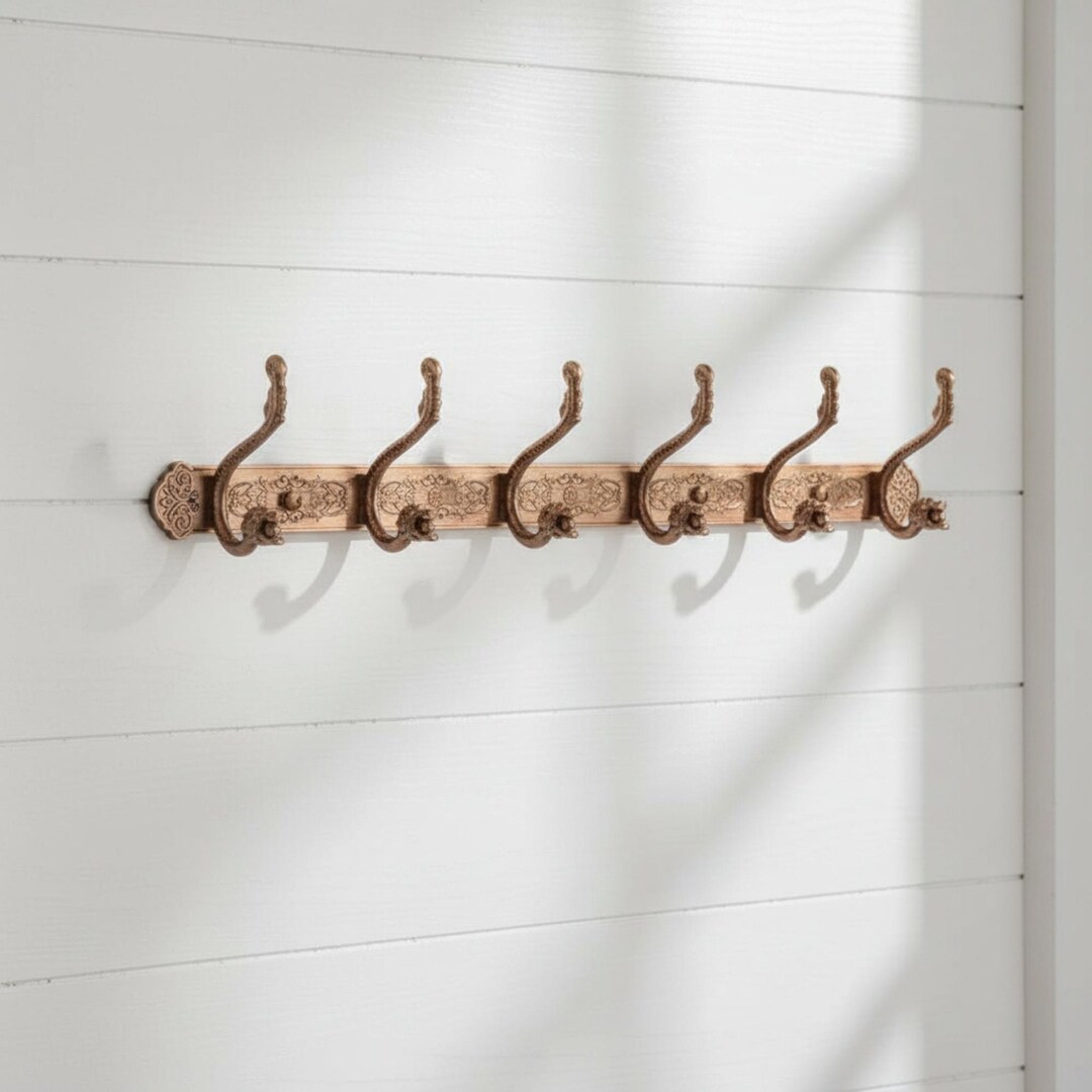 Red Rose Hook Rack Red Gold Wall Mounted Coat Rack,6 Hook Rustic Entryway Hanger,dragon ...