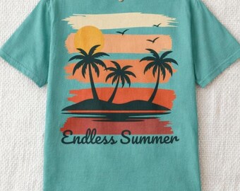 Endless Summer Palm Beach Sunset T-shirt | Tropical Vacation Tee