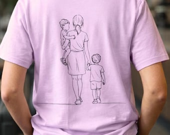 Mom of Two Shirt, Minimalist Mother and Kids Line Art Tee