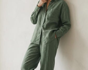 Cotton Linen Lounge Set - Women's Relaxed Fit Two-Piece Outfit