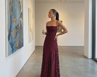 Jacquard Maxi Dress Backless - Cowl Neck Evening Gown