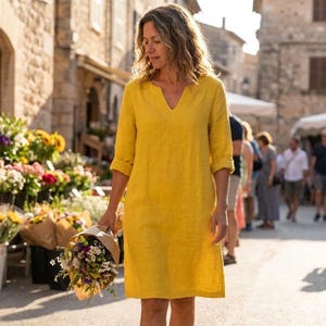 chinese dress ladies PUROLINO ROSE CORAL LINEN DRESS – spinifexcollections