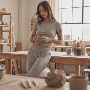 Knit Flare Lounge Set Women - Foldover Waist Flare Leg