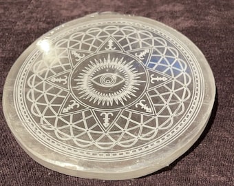 Selenite Charging Plate: Flower of Life Gemstone Disk
