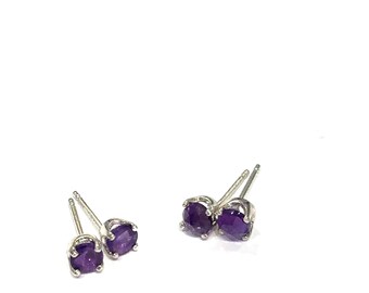 Amethyst round Post Earrings prong set in sterling silver, amethyst gemstone studs, sterling silver studs, February birthstone, elegant