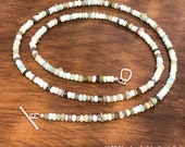 Peruvian Blue Opal Necklace with natural gemstone Opal and sterling toggle clasp, Blue faceted Opal jewelry spring green jewelry (N144)