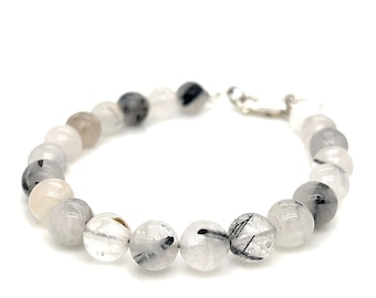 Tourmalinated Quartz beaded gemstone bracelet